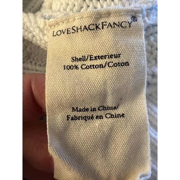 LoveShackFancy white blue floral cable knit puff sleeve sweater S cottagecore - Picture 5 of 9